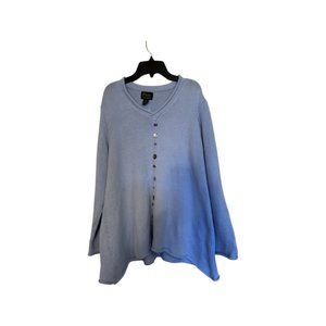 Pure Handknit Tunic Length Cotton Sweater Rolled Hem Decorative Buttons M/L